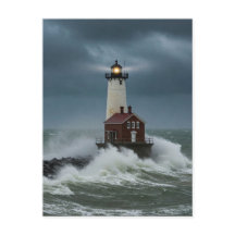 Lighthouse Storm Ocean Postcard