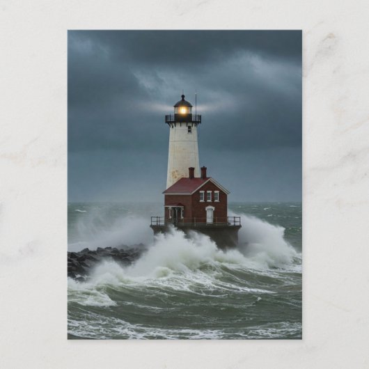 Lighthouse Storm Ocean Postcard Postkarte (Vorderseite)