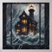 Lighthouse Stormy Night Poster (Vorne)