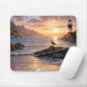 Lighthouse Sunset Seagull Beach Mouse Pad Mousepad (Mit Mouse)