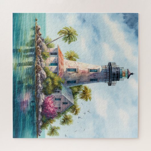 Lighthouse Tropical Beach Palm Trees Puzzle (Horizontal)