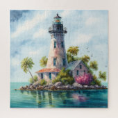 Lighthouse Tropical Beach Palm Trees Puzzle (Vertikal)