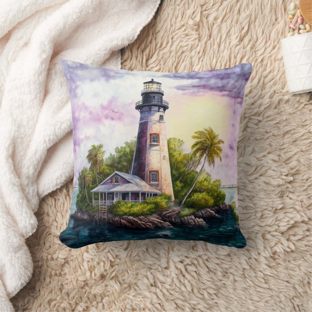Lighthouse Tropical Island Palm Trees Kissen (Decke)