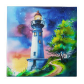 Lighthouse Under a Starry Sky Fliese (Vorderseite)