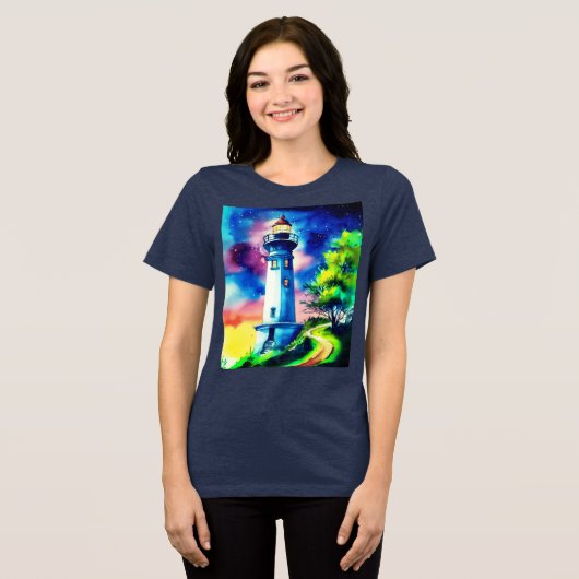 Lighthouse Under a Starry Sky Tri-Blend Shirt (Vorderseite voll)