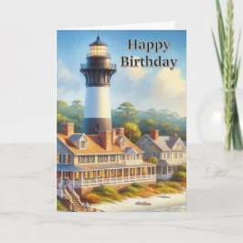 Lighthouse Watercolor Happy Birthday Karte