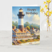 Lighthouse Watercolor Happy Birthday Karte (Gelbe Blume)