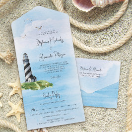 Lighthouse Watercolor Schöne Hochzeit All In One Einladung