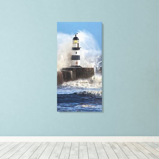 Lighthouse Wave Stretched Canvas Print Leinwanddruck (Insitu (Holzboden))
