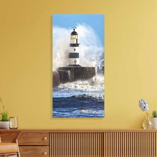 Lighthouse Wave Stretched Canvas Print Leinwanddruck (Insitu (Wohnzimmer))