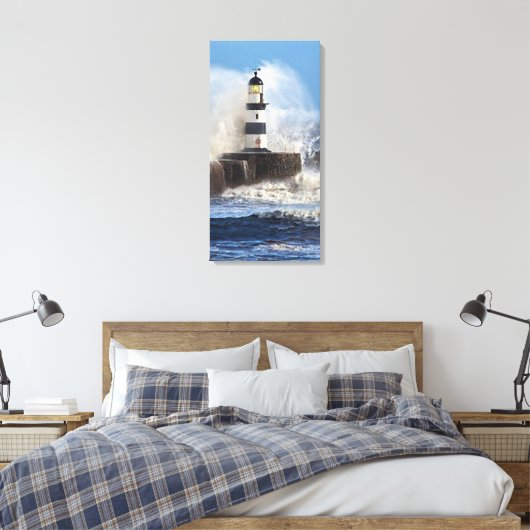 Lighthouse Wave Stretched Canvas Print Leinwanddruck (Insitu (Schlafzimmer))