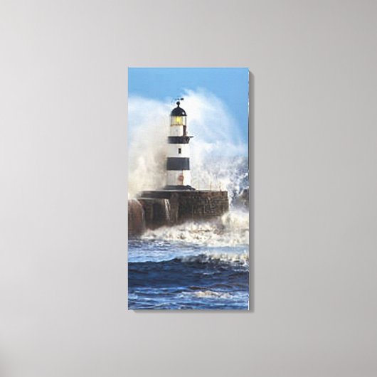 Lighthouse Wave Stretched Canvas Print Leinwanddruck (Vorderseite)