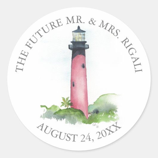 Lighthouse Wedding Envelope Seals Runder Aufkleber (Vorderseite)