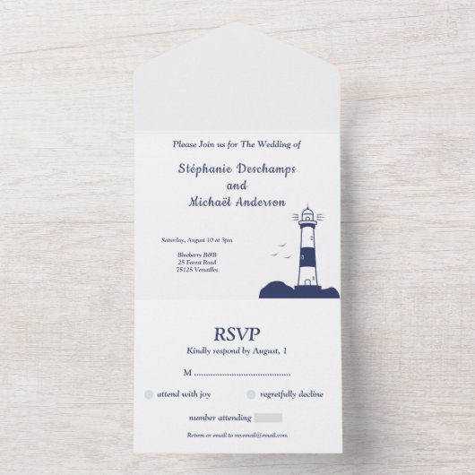 Lighthouse Wedding RSVP All In One Einladung (Innen Boden)