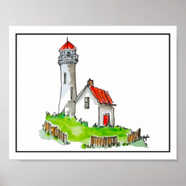 Lighthouse With Red Roof Poster