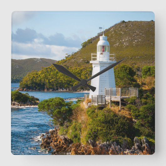 Lighthouses | Bonnet Island Lighthouse Quadratische Wanduhr (Vorderseite)