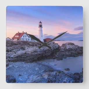 Lighthouses   Cape Elizabeth, Maine Quadratische Wanduhr