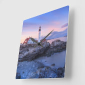 Lighthouses | Cape Elizabeth, Maine Quadratische Wanduhr (Winkel)