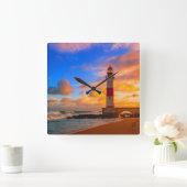 Lighthouses | Itapuã Brazil Lighthouse Quadratische Wanduhr (Zuhause)
