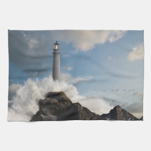 Lighthouses | Lighthouse With Crashing Waves Geschirrtuch (Horizontal)