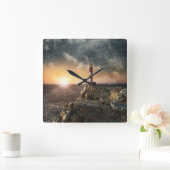 Lighthouses | Red & White Lighthouse Quadratische Wanduhr (Zuhause)