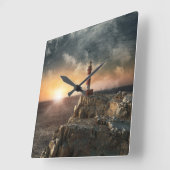 Lighthouses | Red & White Lighthouse Quadratische Wanduhr (Winkel)