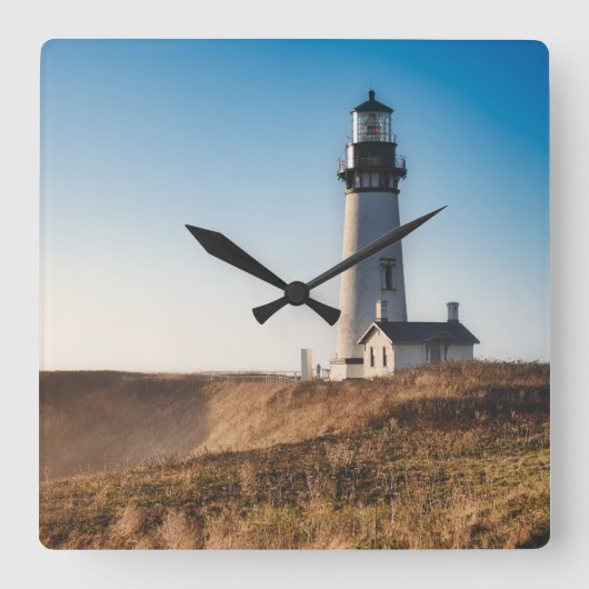 Lighthouses | Yaquina Head Lighthouse Oregon Quadratische Wanduhr (Vorderseite)