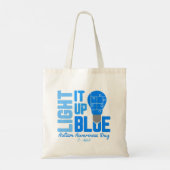 Lighting It Up Blue Autismus Awareness Shirt, Auti Tragetasche (Rückseite)