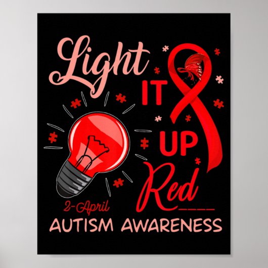 Lighting It Up Red Autismus Awareness Puzzle Männe Poster (Vorne)