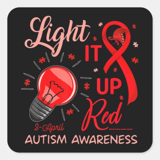 Lighting It Up Red Autismus Awareness Puzzle Männe Quadratischer Aufkleber (Vorderseite)