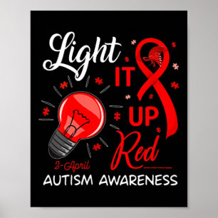Lighting It Up Red Autismus Awareness Ribbon Puzzl Poster