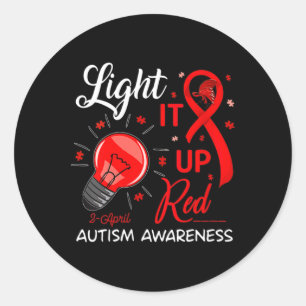 Lighting It Up Red Autismus Awareness Ribbon Puzzl Runder Aufkleber