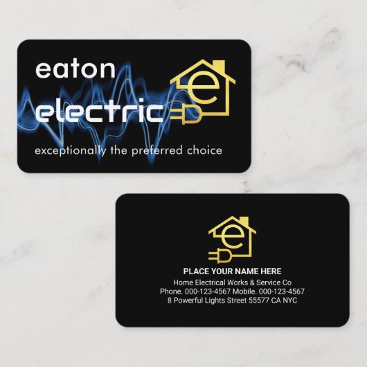 Lightning Powers Gold Letter-e Circuit Home Visitenkarte (Vorne/Hinten)