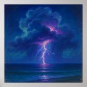 Lightning Sea Storm - Pastel Painting Style Art Poster (Vorne)