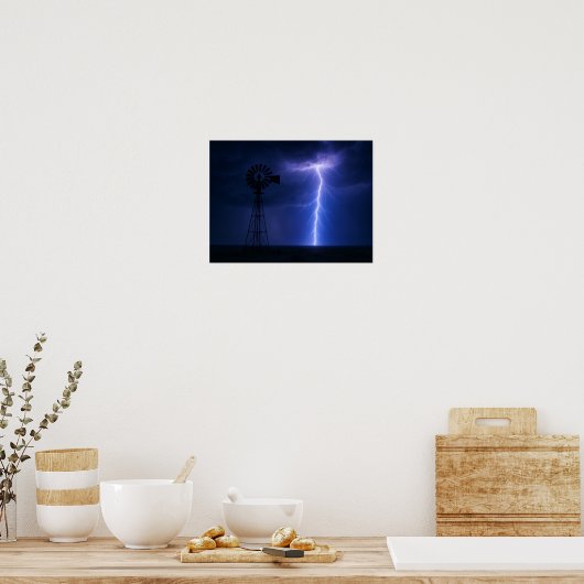Lightning Strike Windmill Poster - Dramatic Texas  (Küche)