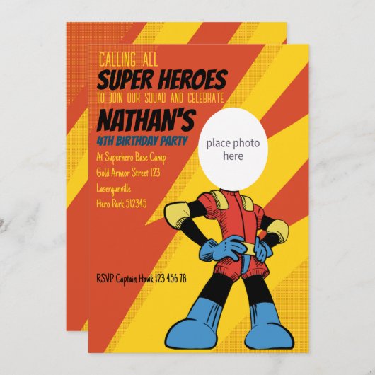 Lightning Superhero Einladung zum Geburtstag (Vorne/Hinten)