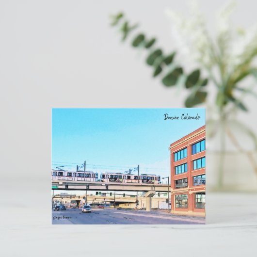LightRail, I-25, Broadway Station, Denver, CO Postkarte (Stehend Vorderseite)