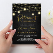 Lights and Gold Elegantes Script Retirement Party Einladung