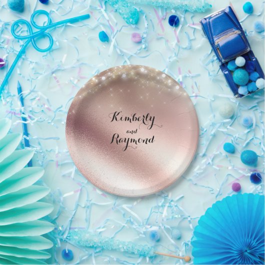 Lights and Rose Gold Glitzer Wedding Pappteller (Party)