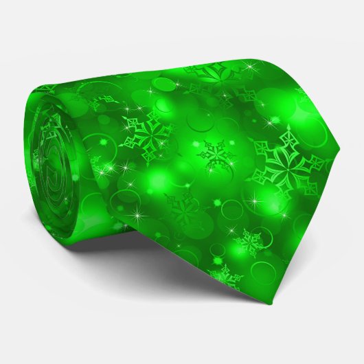 Lights and Snowflakes, Green - Christmas Ties, Krawatte (Gerollt)