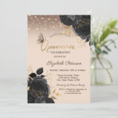 Lights,Black Roses Glitter Butterflies Einladung (Stehend Vorderseite)