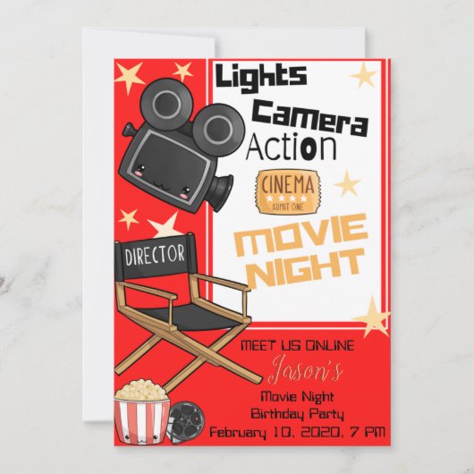 Lights Camera Action Birthday Einladungskarte (Vorderseite)