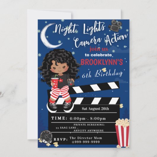 Lights Camera Movie Night Birthday Einladungskarte (Vorderseite)