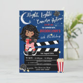 Lights Camera Movie Night Birthday Einladungskarte (Stehend Vorderseite)