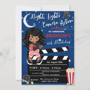 Lights Camera Movie Night Birthday Einladungskarte