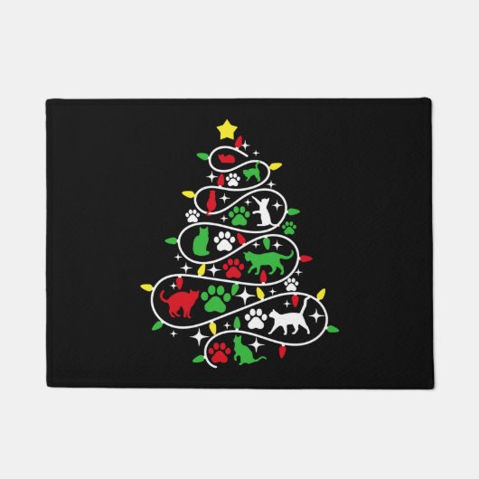 Lights Cat Paws Print Christmas Tree Urlaub Fußmatte (Vorderseite)