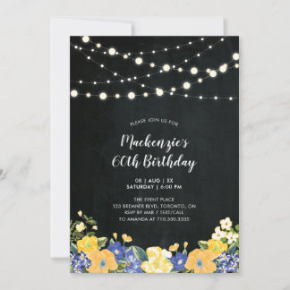 Lights & Chalkboard Floral Erwachsene Geburtstagsp Einladung