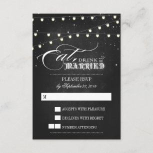Lights Eat, Drink und Verheiratete Hochzeitskarte RSVP Karte