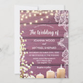 Lights Gipskraut & Lace Lila Holzhochzeit Einladung (Vorderseite)