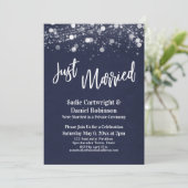 Lights Grunge Just Married Navy Empfang-Only Einladung (Stehend Vorderseite)